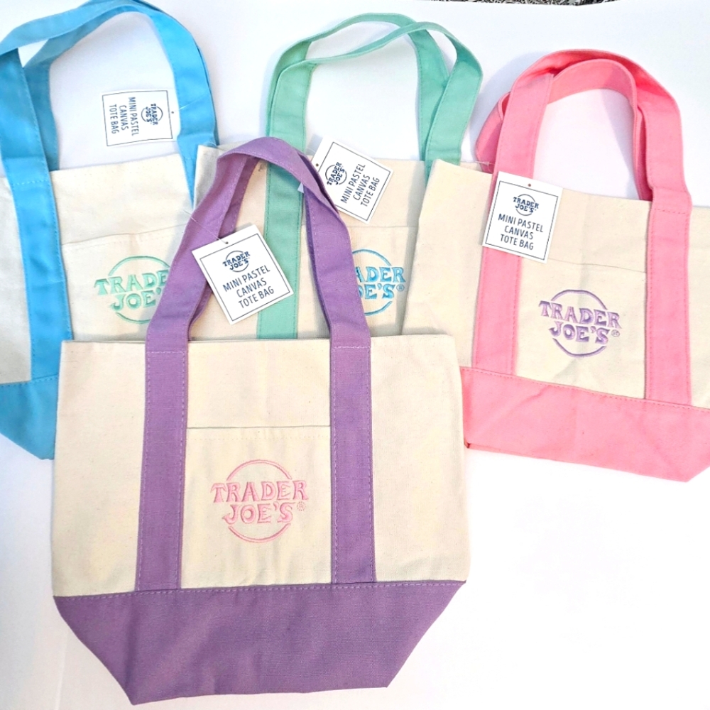Trader Joe's Mini Pastel Canvas Tote Bag. Set Of 4